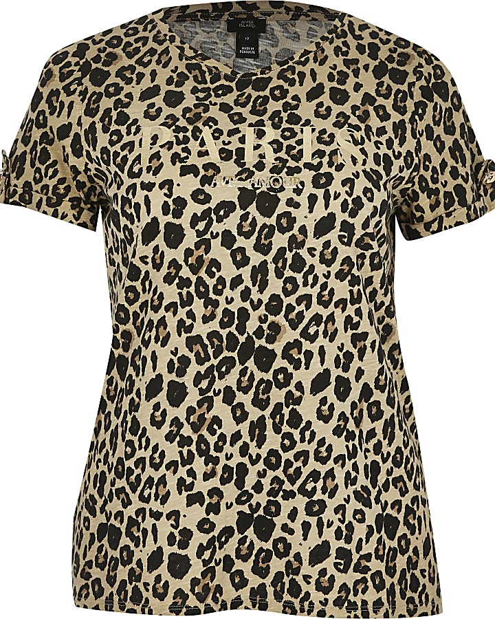 Beige leopard print 'Paris' T-shirt