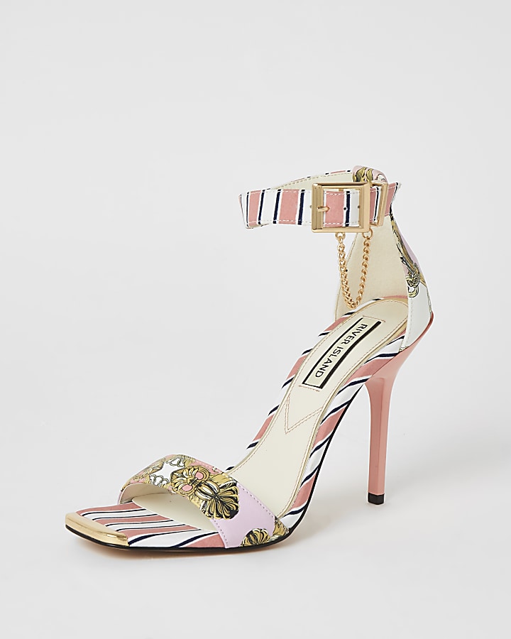 Pink chain printed barely there heeled sandal