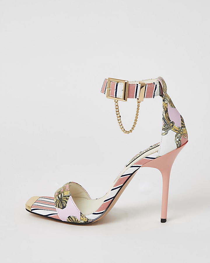 Pink chain printed barely there heeled sandal