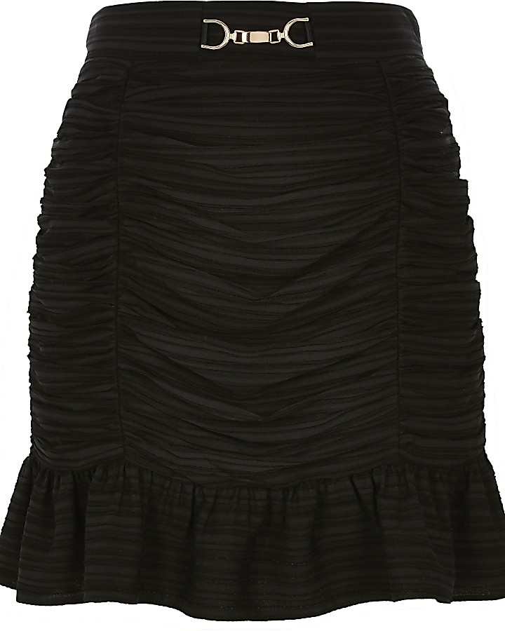 Black ruched frill mini skirt
