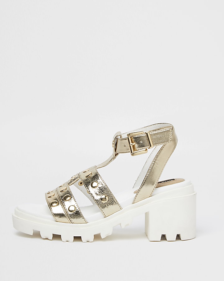 Gold studded strap chunky sandals