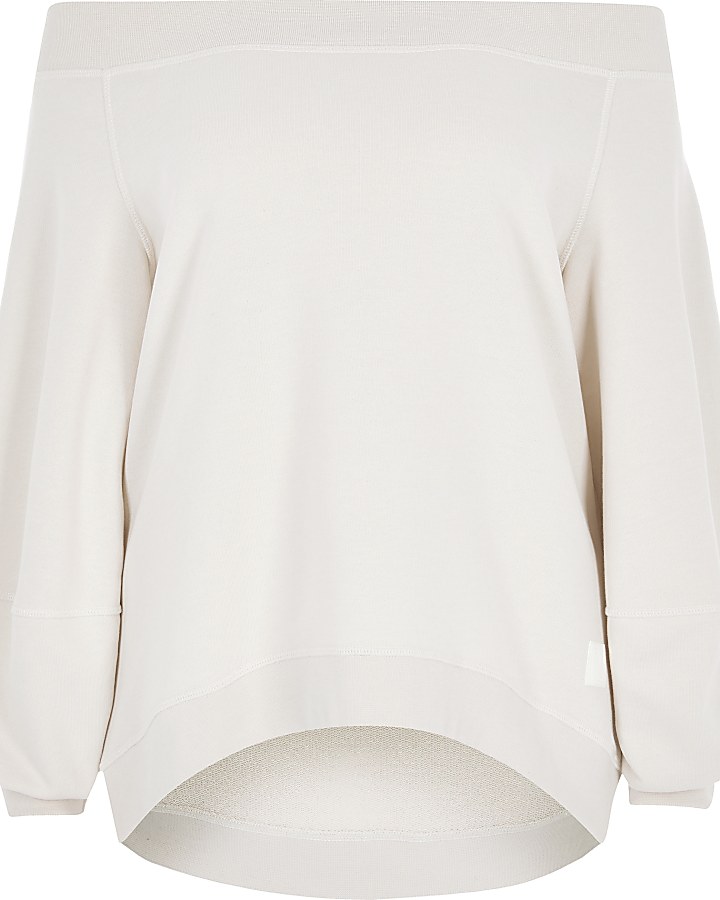 Cream blouson sleeve bardot sweatshirt