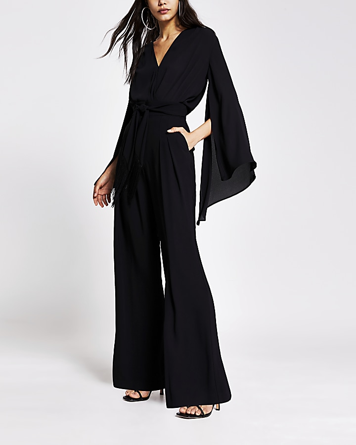 Black V neck kimono sleeve bodysuit