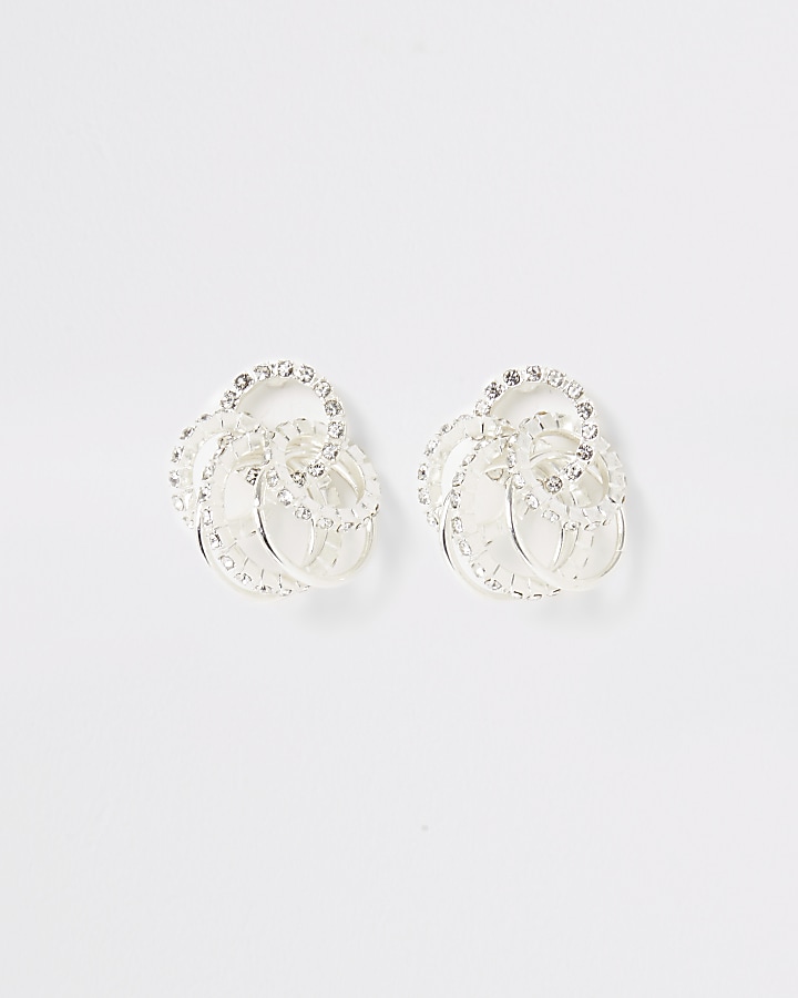 Silver colour diamante interlinked earrings