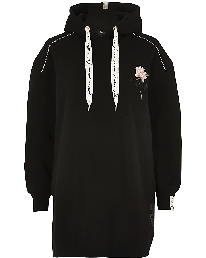 Black ATLR floral diamante longline hoodie