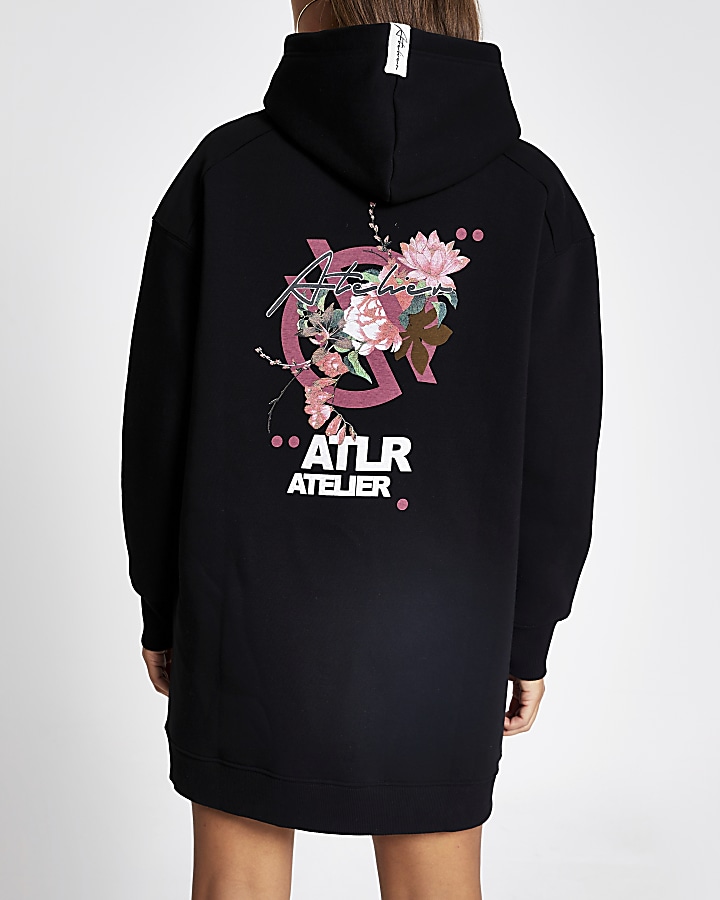 Black ATLR floral diamante longline hoodie
