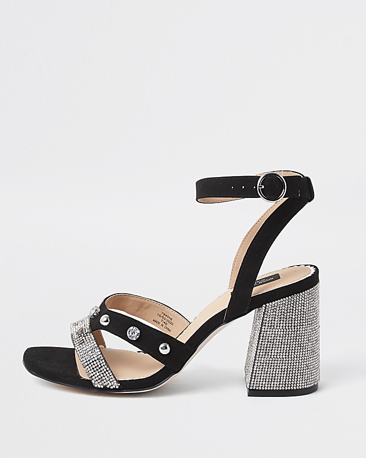 Black wide fit studded block heel sandal