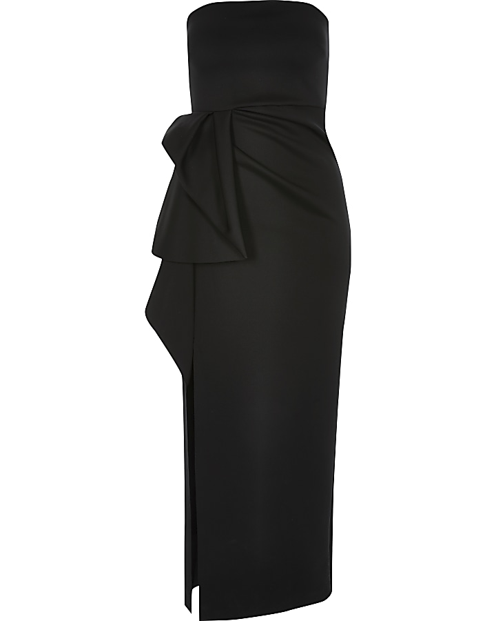 Black strapless ruffle bodycon maxi dress