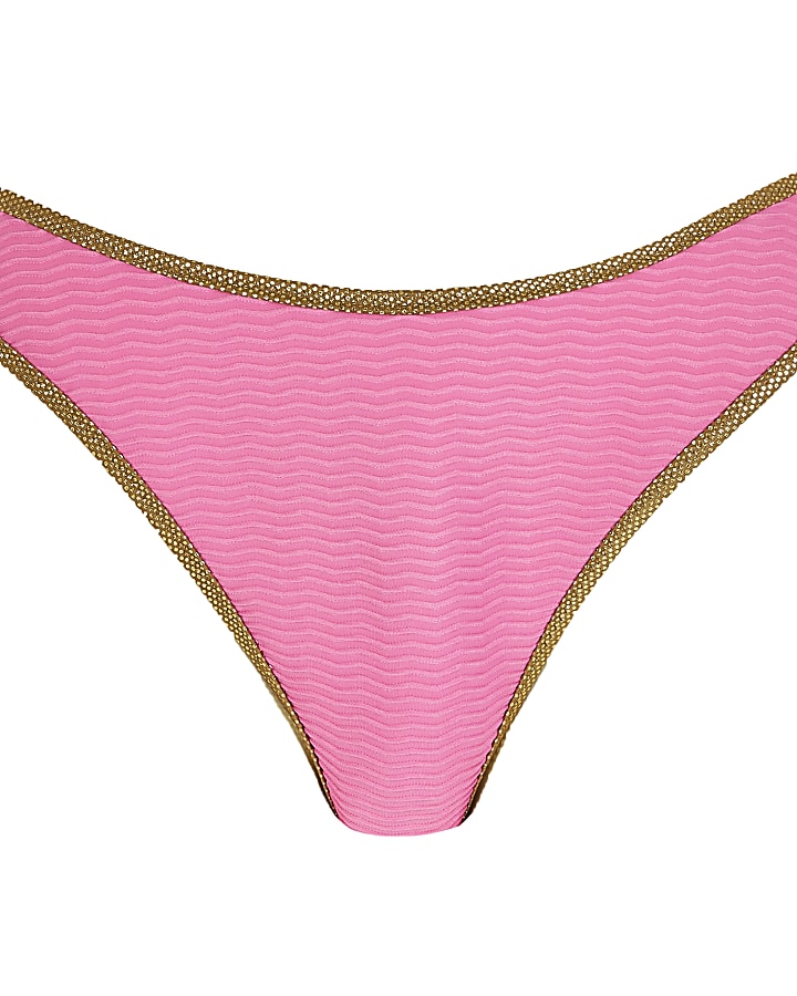 Pink textured high leg bikini bottoms