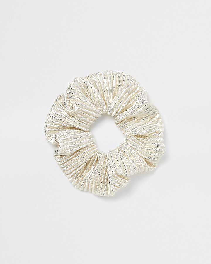 Cream metallic plisse scrunchie hairband