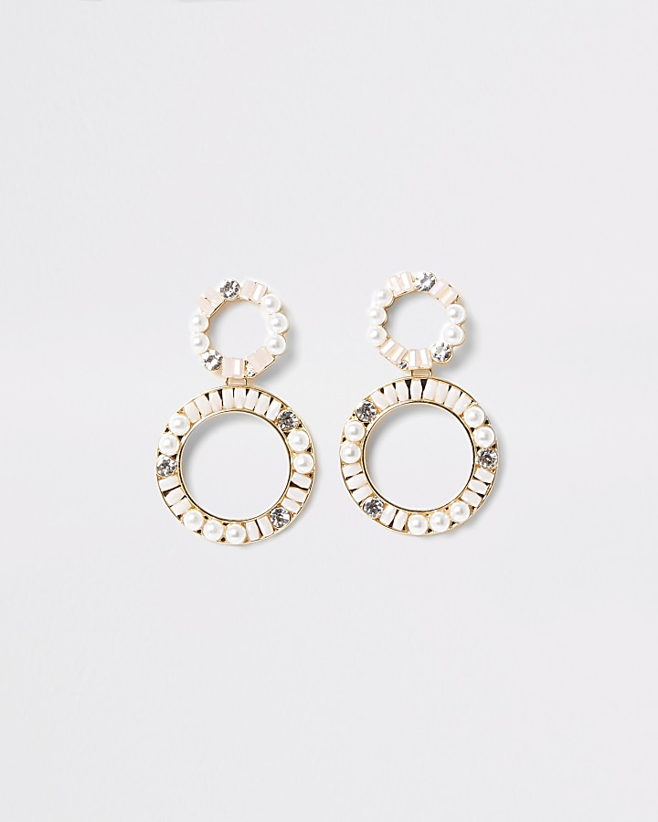 Gold colour embellished circle drop earrings