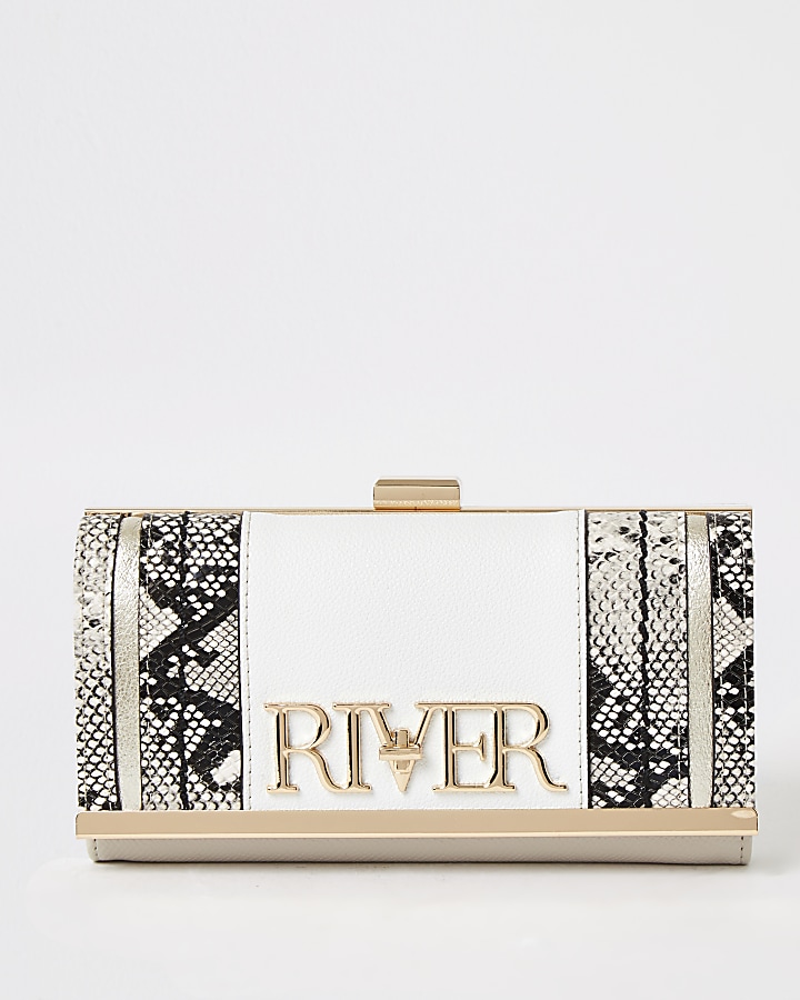 White 'River' snake printed cliptop purse