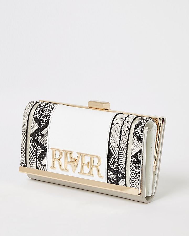 White 'River' snake printed cliptop purse