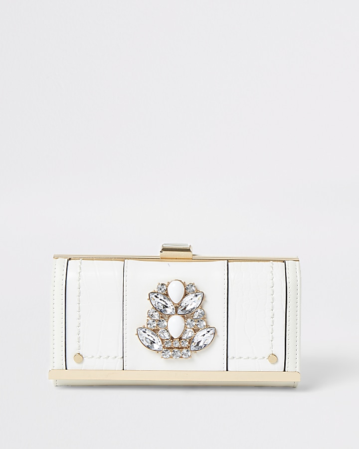 White jewel embellished cliptop purse
