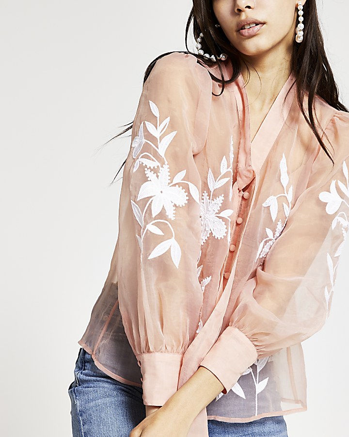 Light pink organza embroidered blouse