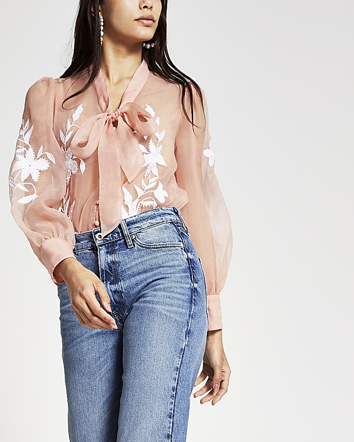 Light pink organza embroidered blouse