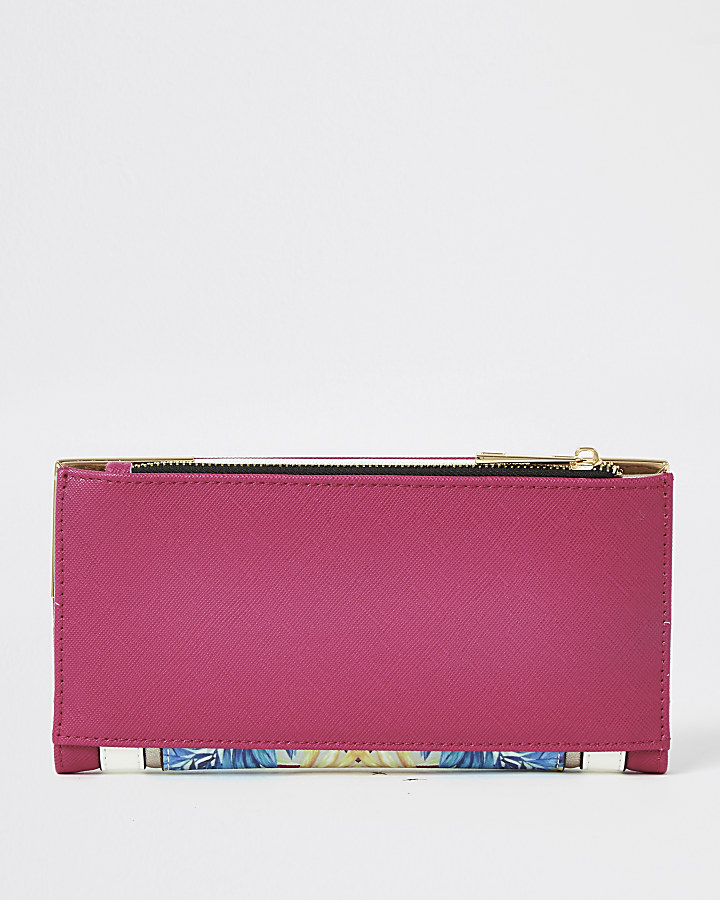Pink floral colour blocked fold out purse