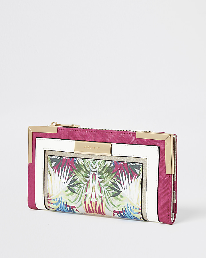 Pink floral colour blocked fold out purse