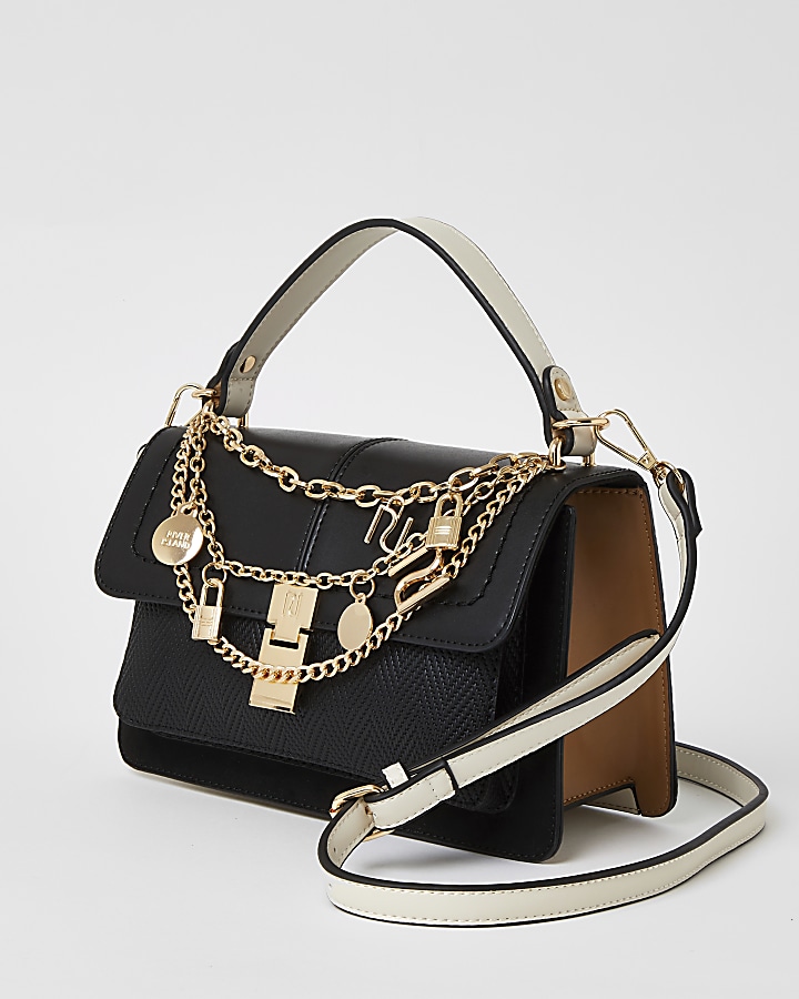 Black RI charm cross body satchel handbag