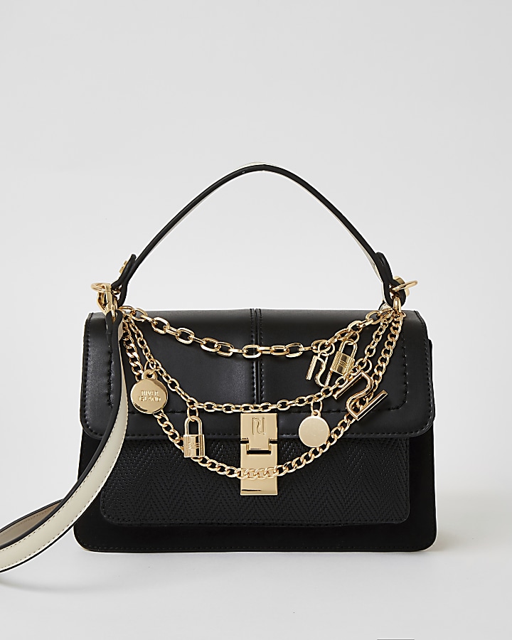 Black RI charm cross body satchel handbag