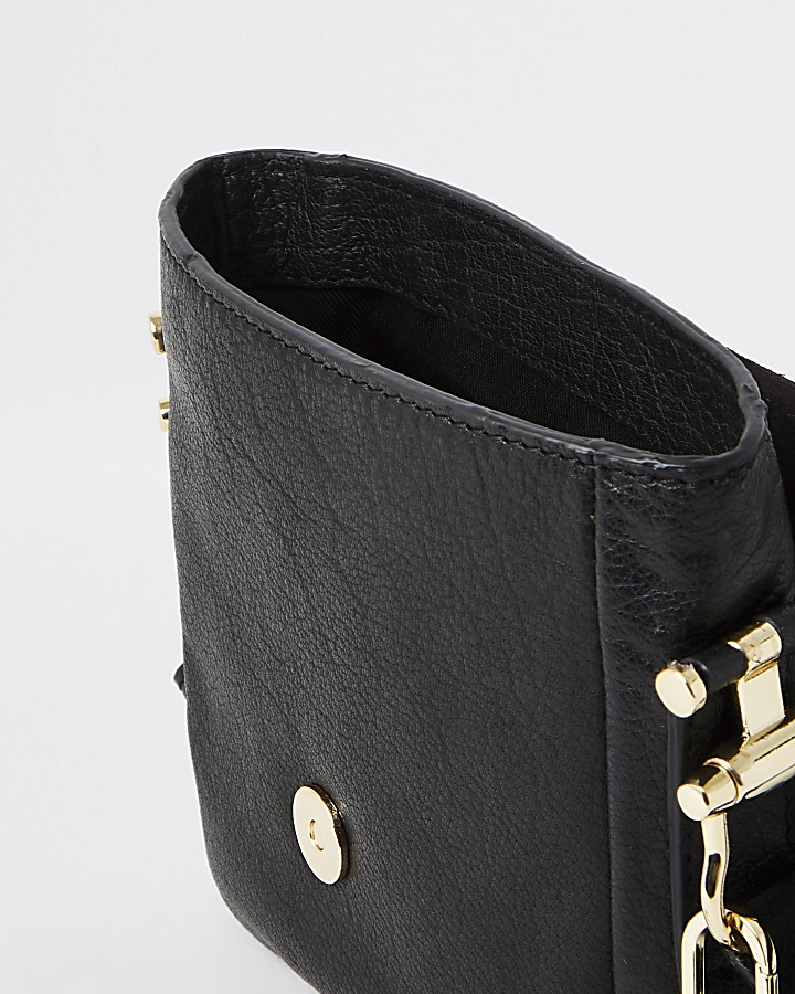 Black leather embossed mini cross body bag