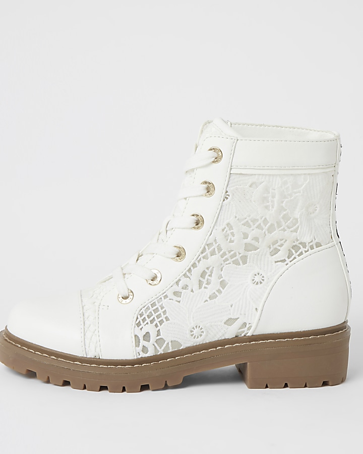 White lace detail ankle boots