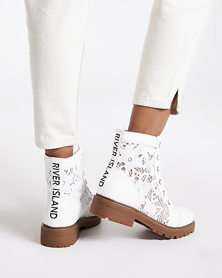 White lace detail ankle boots