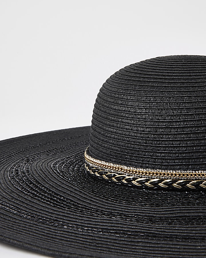 Black trim floppy straw hat