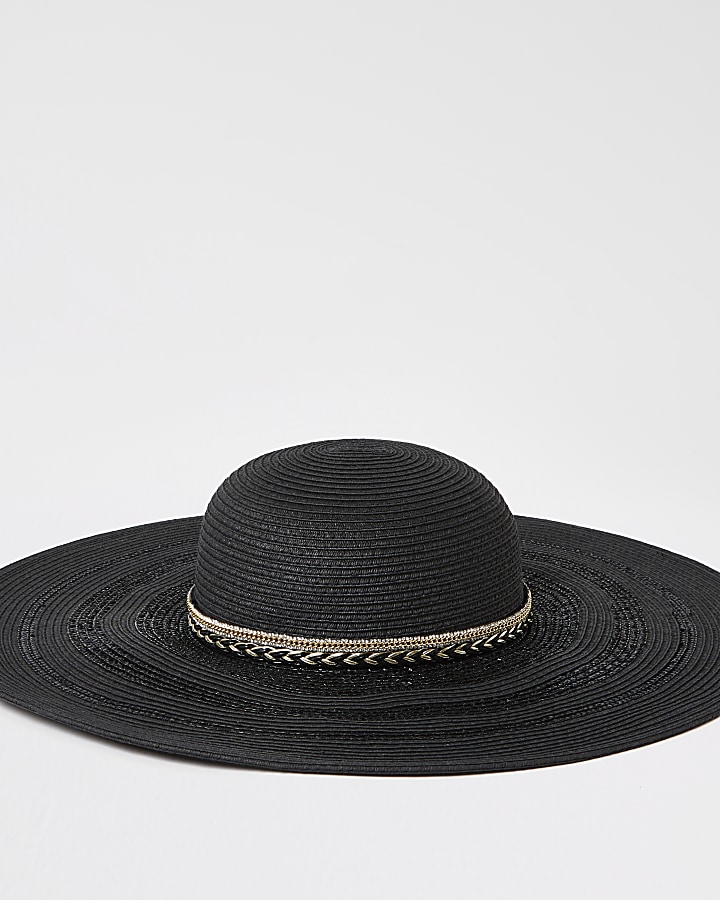 Black trim floppy straw hat