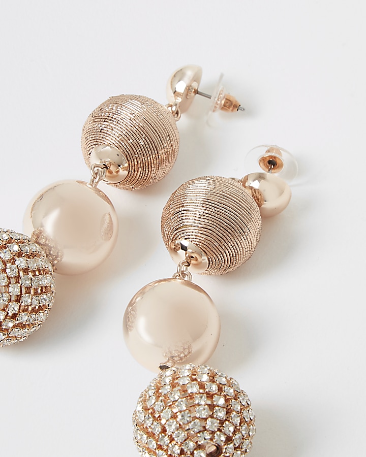 Rose gold colour diamante ball drop earrings