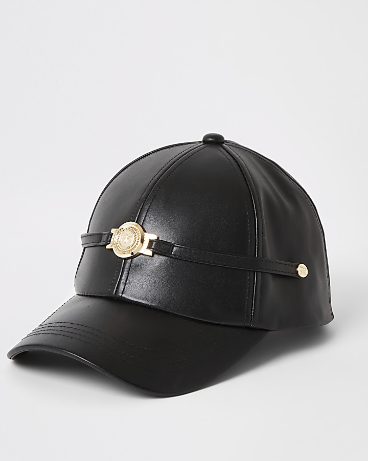 Black faux leather RI hat