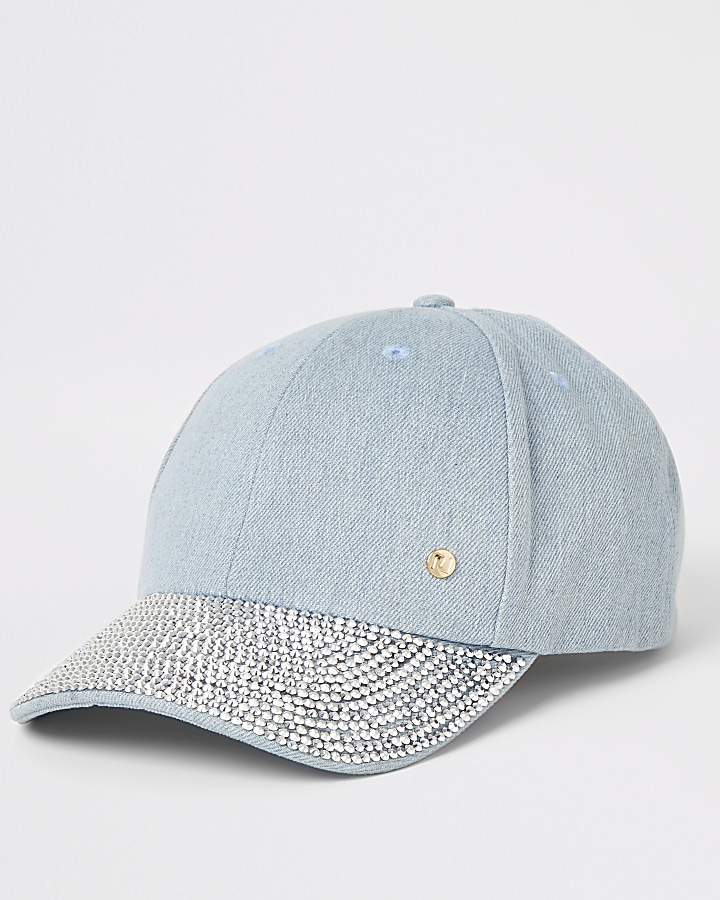 Denim diamante embellished cap