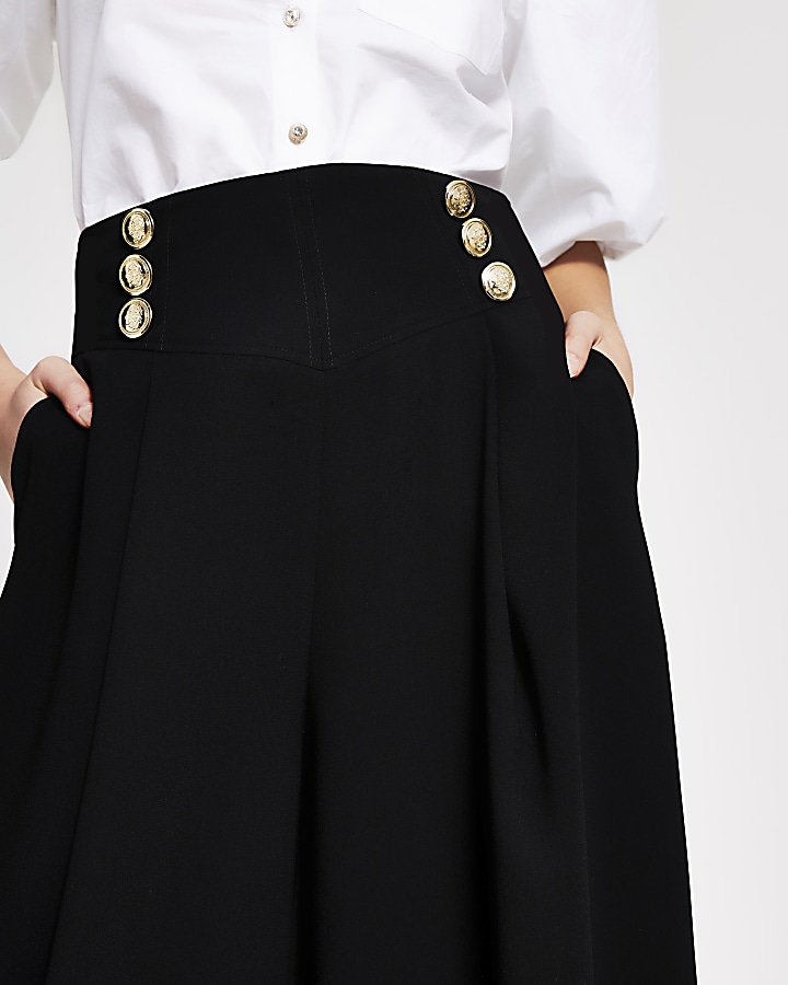Black button front cropped wide leg trousers