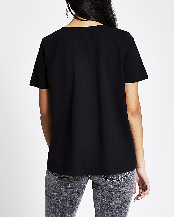 Black poplin pleated smock T-shirt
