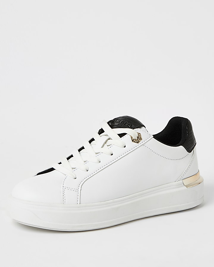 White lace-up chunky platform trainers