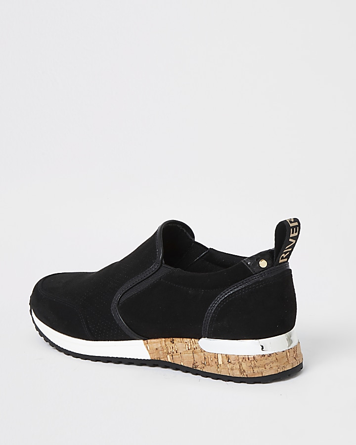Black perforated cork sole runner trainers
