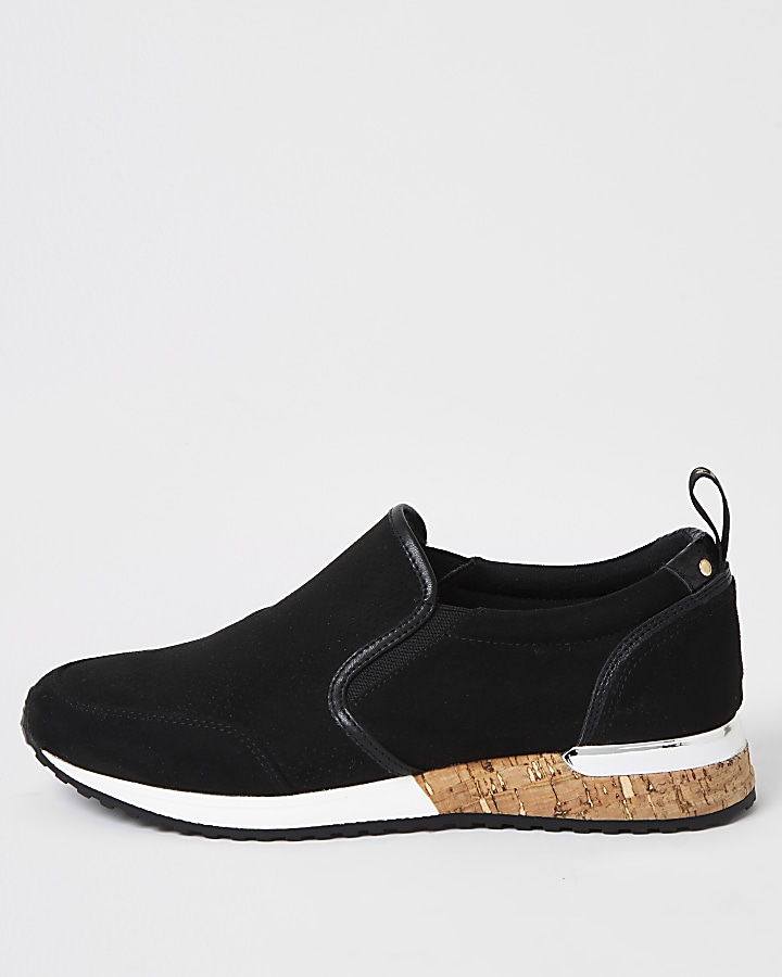 Black perforated cork sole runner trainers