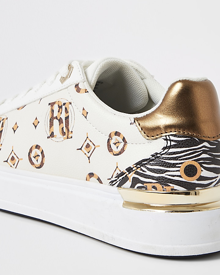 Cream RI printed lace-up trainers