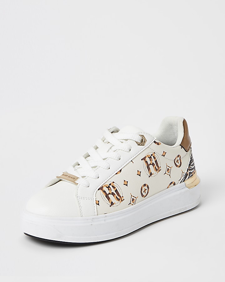 Cream RI printed lace-up trainers