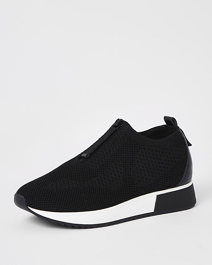 Black knit half zip cleated runner trainers