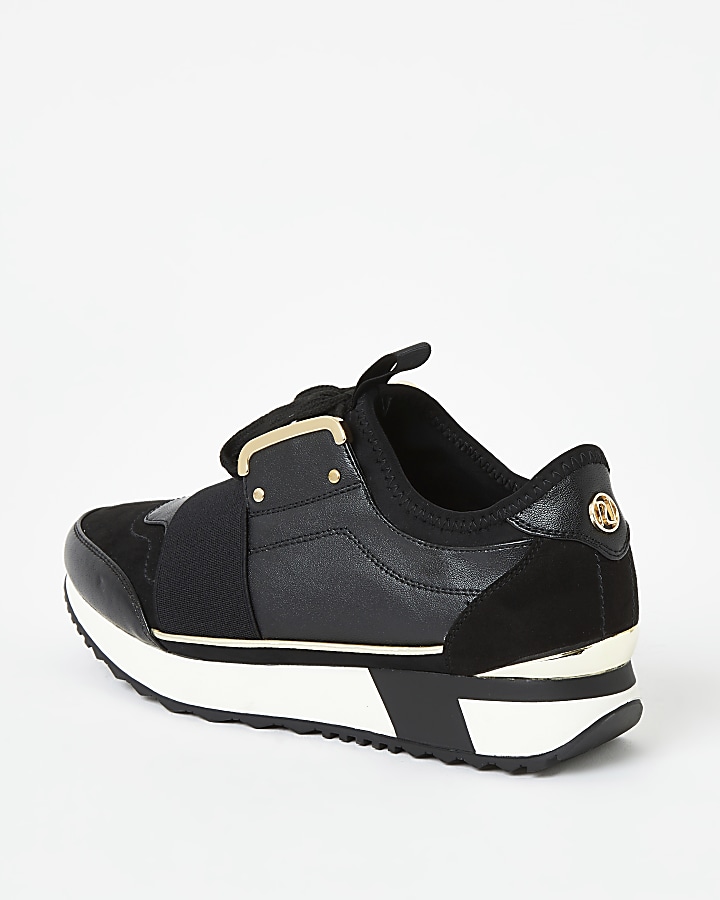 Black elasticated lace-up runner trainers