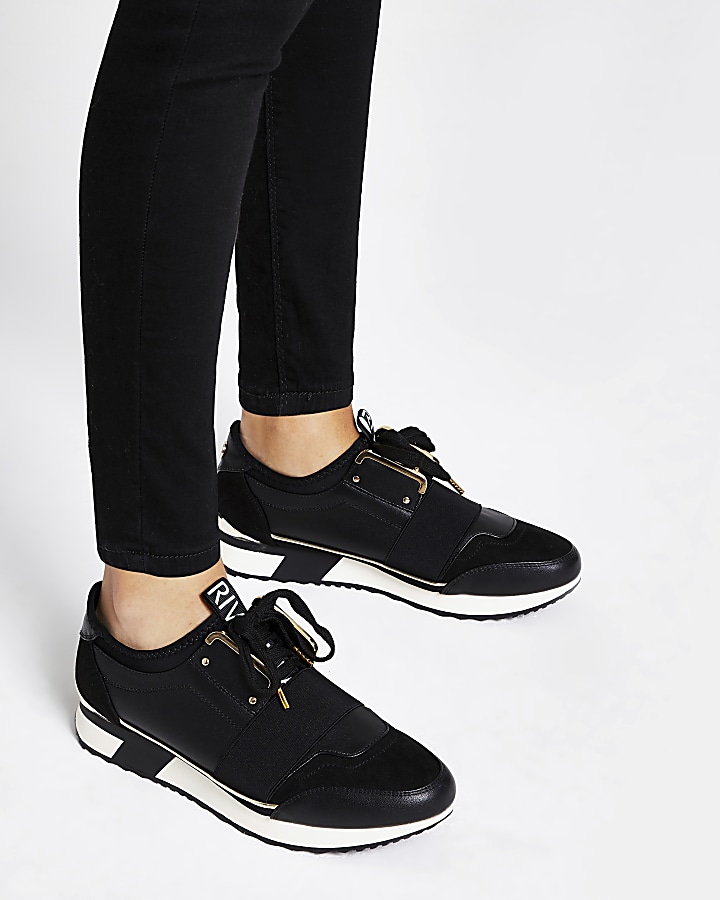 Black elasticated lace-up runner trainers