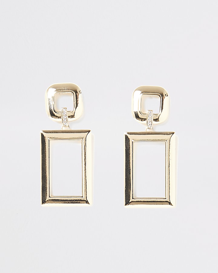 Gold colour rectangle diamante earrings