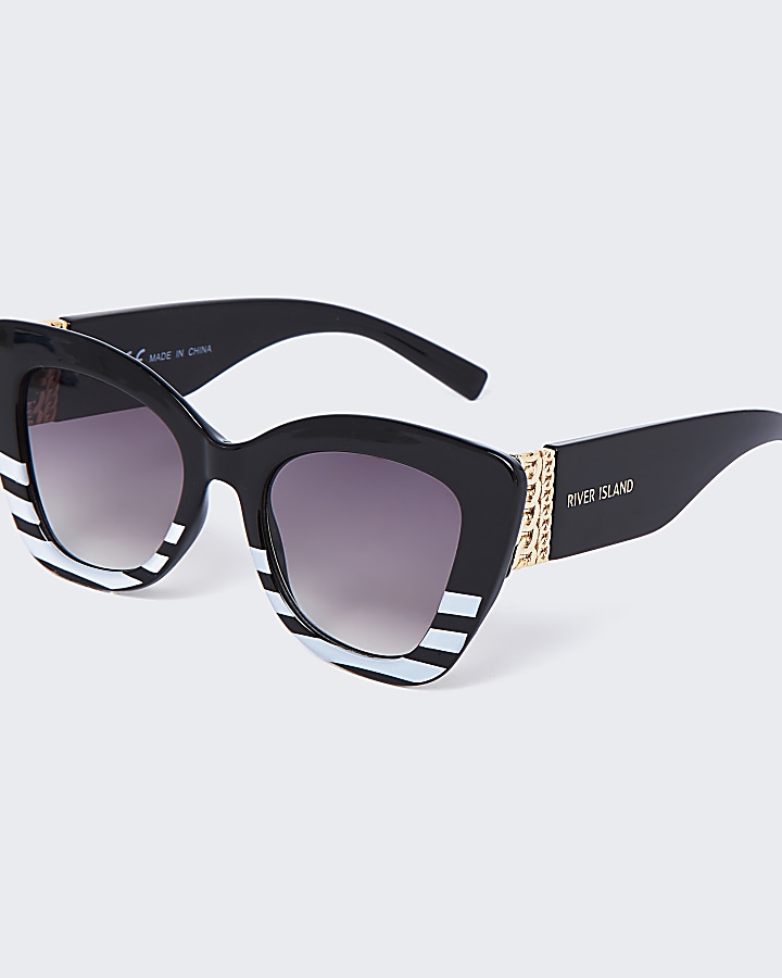 Black stripe oversized glam sunglasses