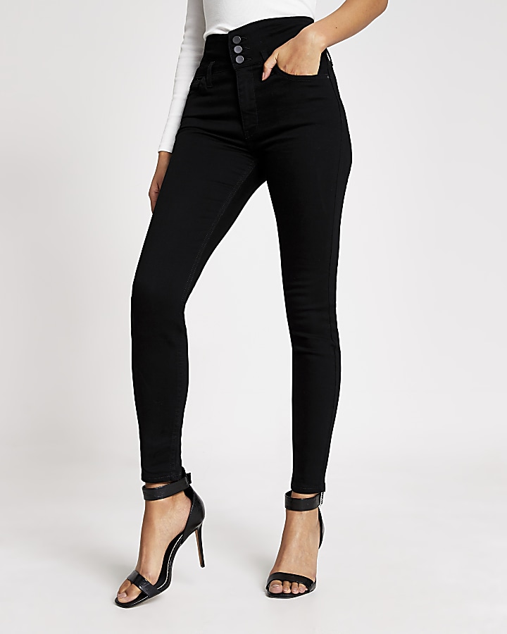 Black button Hailey high rise skinny jeans