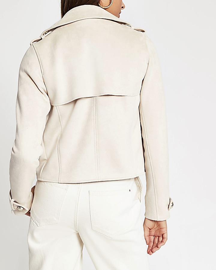 Cream suedette pocket front cropped jacket