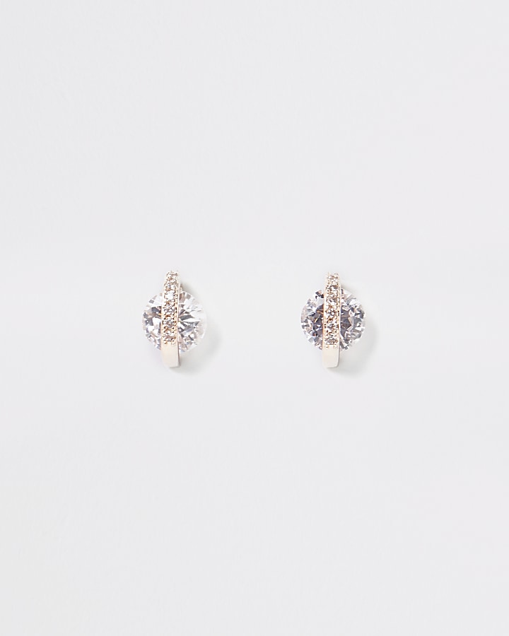 Rose gold colour diamante stud earrings