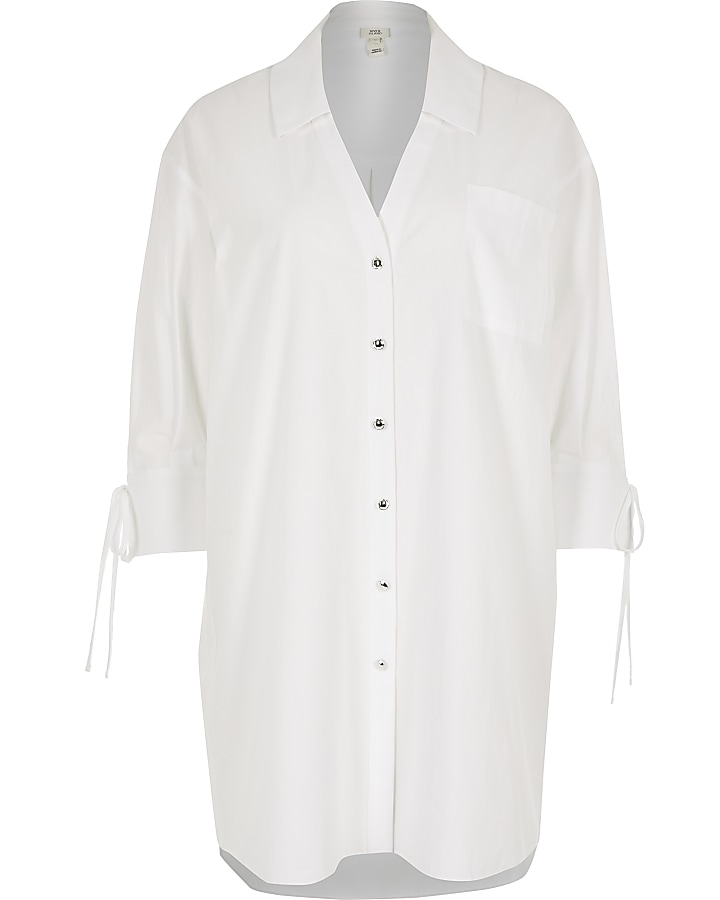 White long sleeve oversized shirt dress