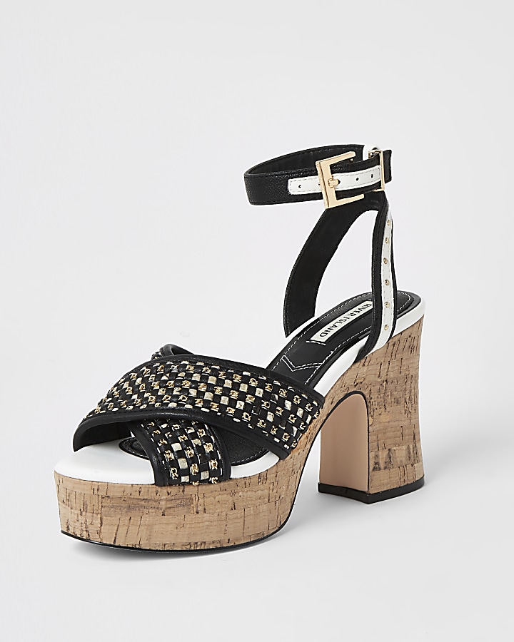 Black buckle platform heels