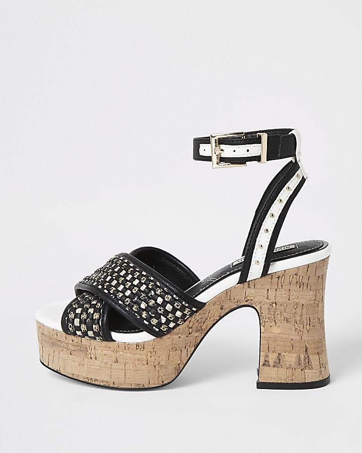 Black buckle platform heels